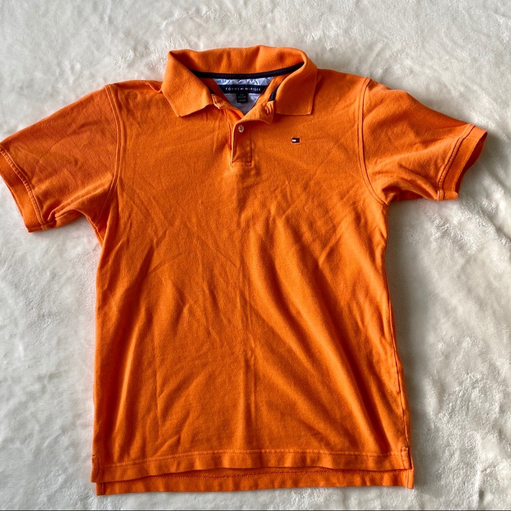 Tommy Hilfiger Boys Orange Pique Polo Shirt Preppy Cotton Youth Sz L 16/18‎